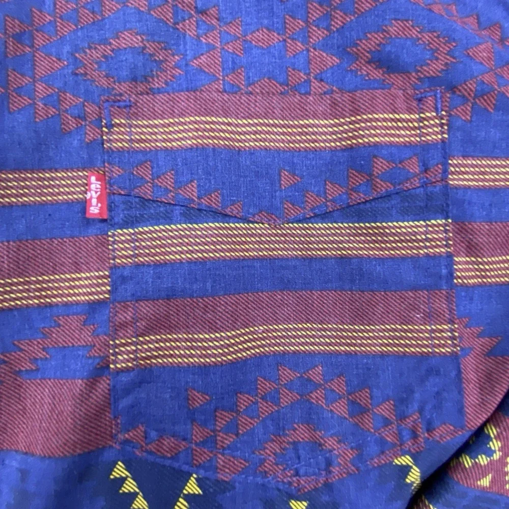 Levi's Southwestern Button Down Shirt Mens XL Blue Aztec Tribal Print Western